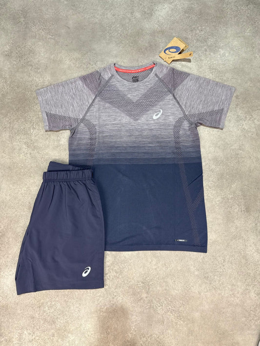 Ensemble Asics Running Gris Chiné Bleu Marine